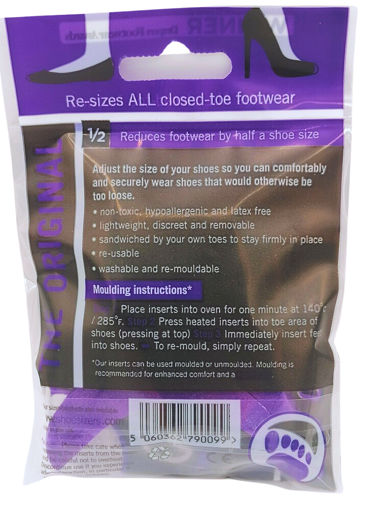 Round-Toe Shoe Sizing Inserts (1/2 Sizers (Purple))